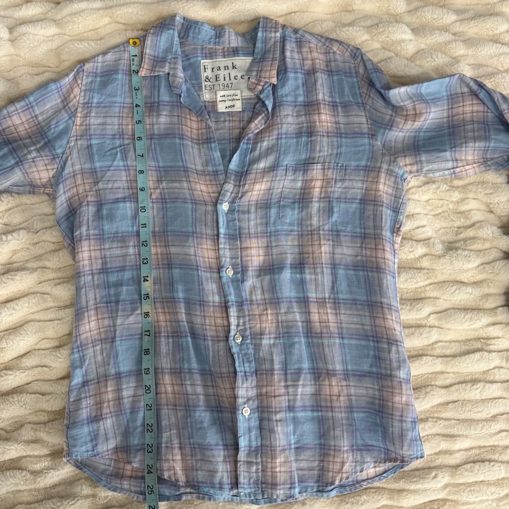 Frank and Eileen Plaid Linen Button Up Shirt Womens Size Large Blue Pink - Picture 11 of 11